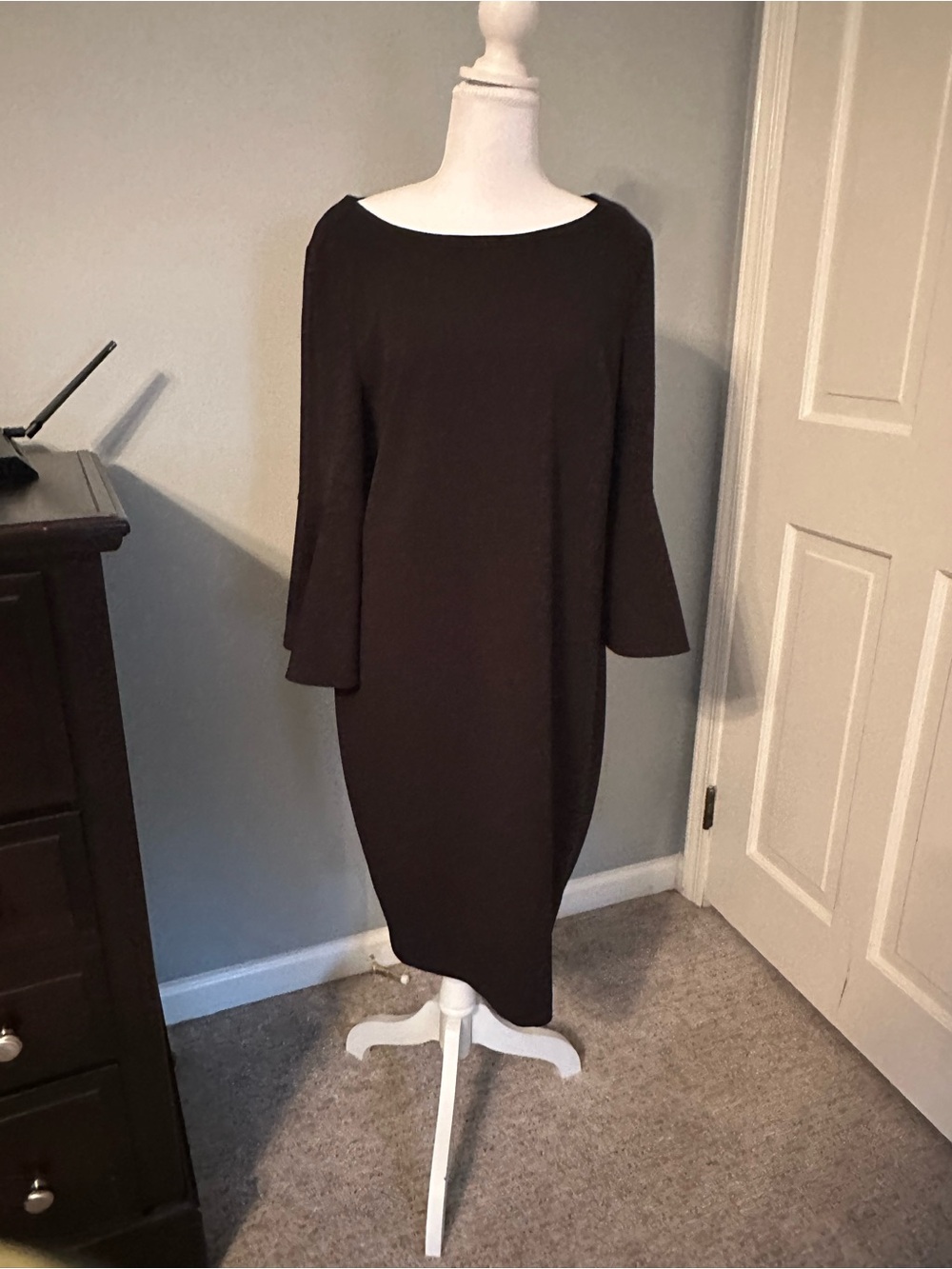 Calvin Klein Black Long Sleeve Boatneck Shift Dress